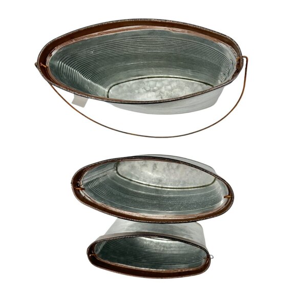 Transpac Galvanized Metal Containers Trio Rustic Oval Design Storage Buckets - Picture 4 of 12